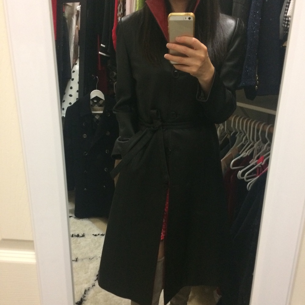Vintage Genuine Leather Long Trench